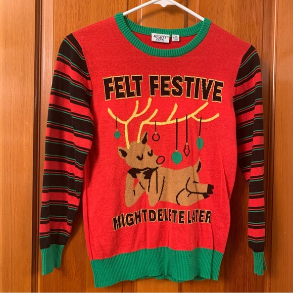 Christmas Sweater Felt Festive Might Delete Ugly Sweater Parties Winter Holiday - Picture 2 of 7